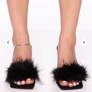 Elegant Black Feathered Women's Heels